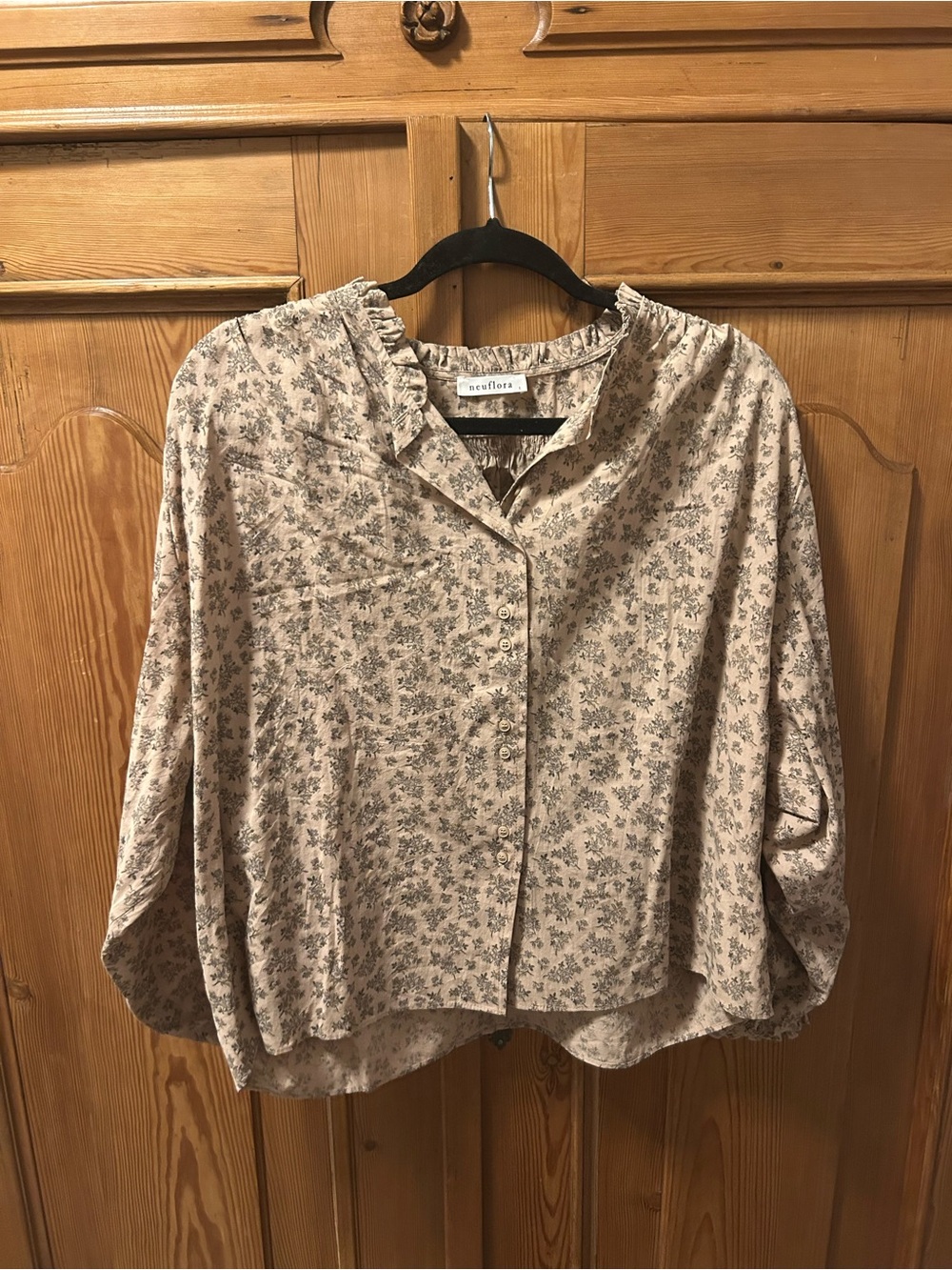 Neuflora Brown Floral Button-Down Blouse
